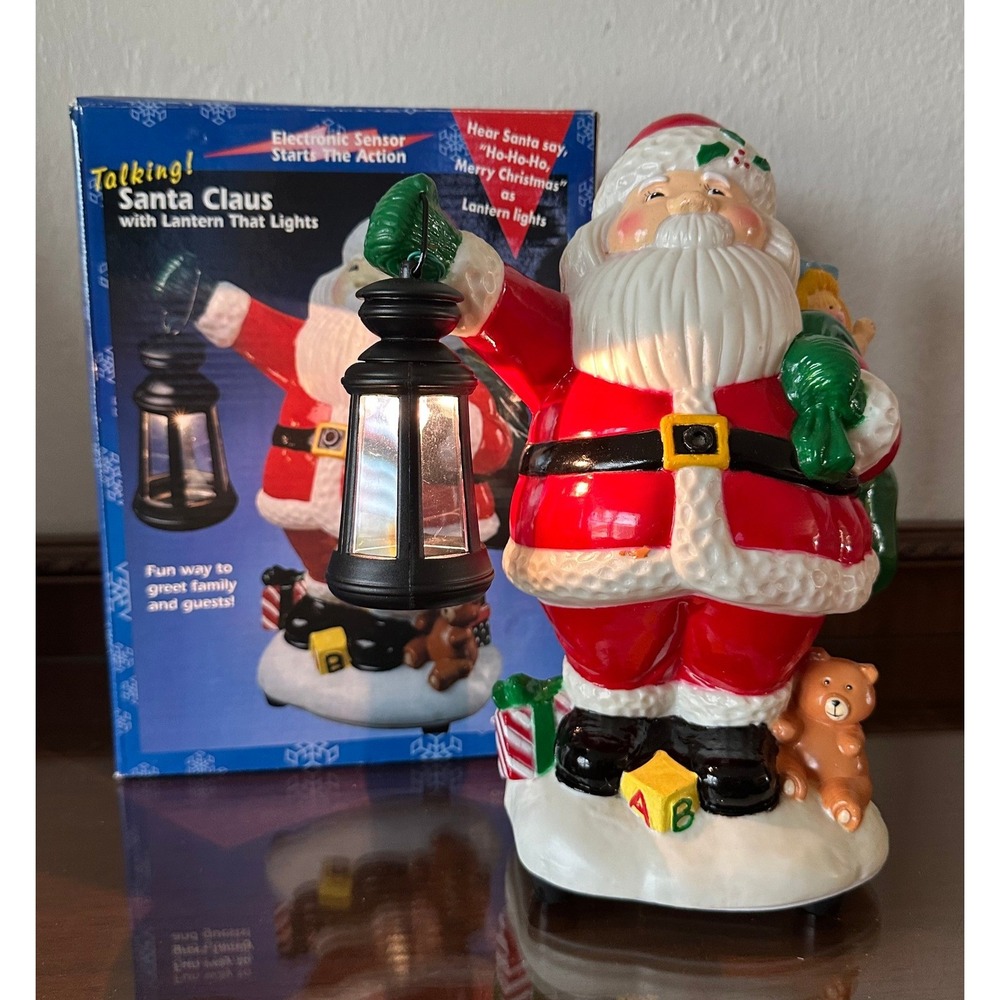 Talking Santa Claus Motion Sensor Figurine with Light Up Lantern Christmas Decor